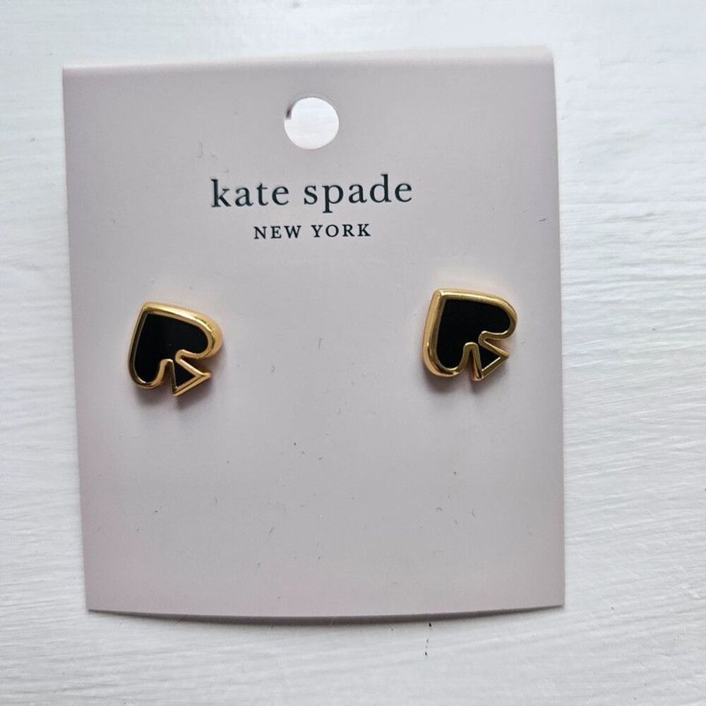 Kate Spade Everyday Spade Enamel Stud Earrings Black Gold One Size NWT